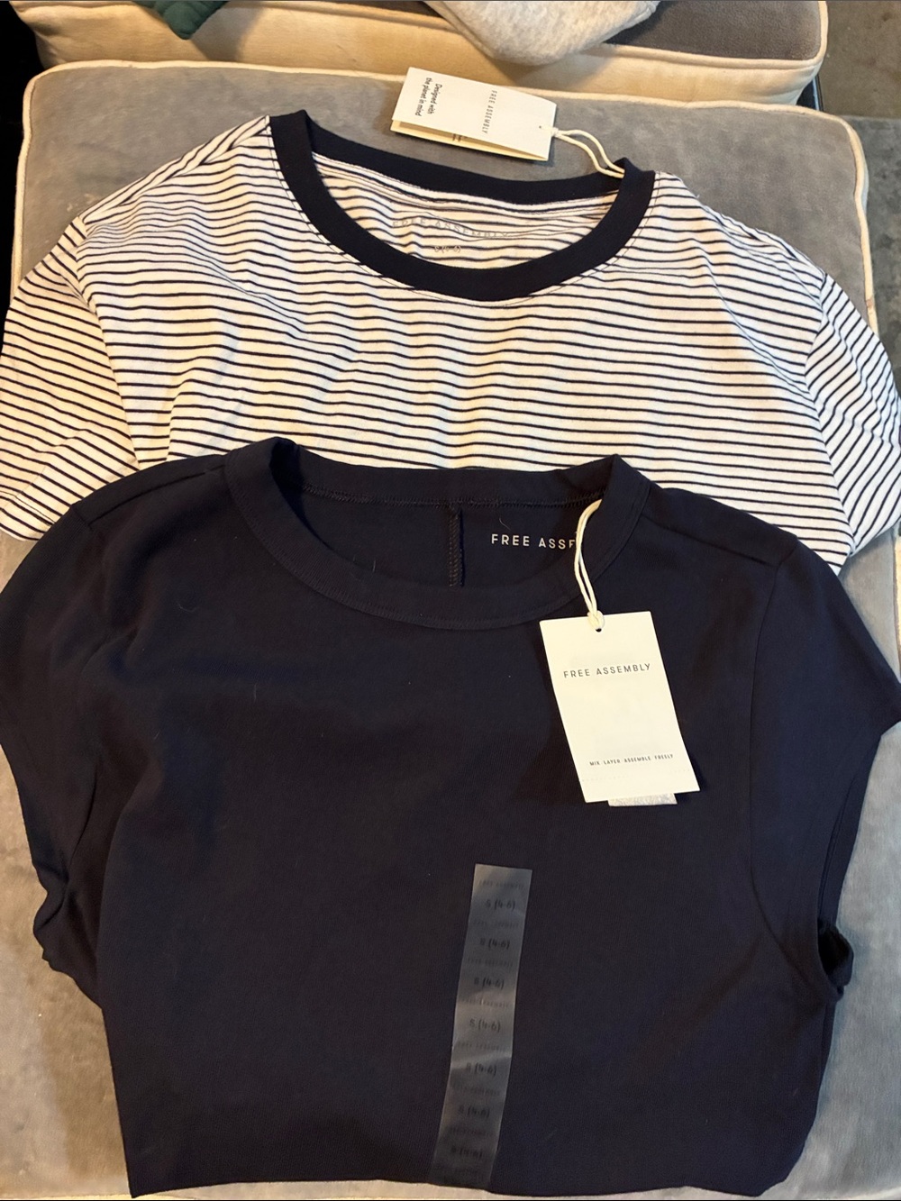 Free Assembly Women's Short Sleeve Tee - Navy and White Stripe